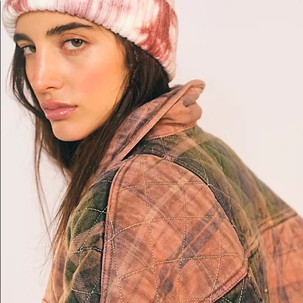 Free People Plaid Jacket in Green and Pink - Picture 4 of 8